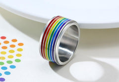 Stainless Steel Rainbow Spinner Ring