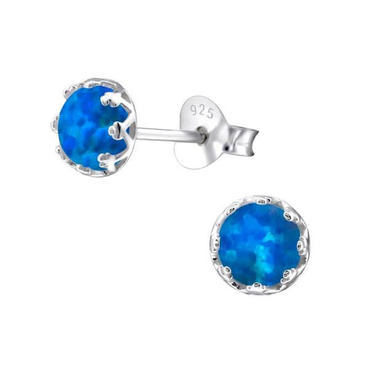 Sterling Silver Pacific Blue Opal Ear Studs
