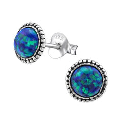 Sterling Silver Opal Round Stud Earrings