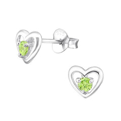 Sterling Silver Birthstone Heart Stud Earrings