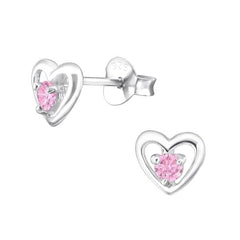 Sterling Silver Birthstone Heart Stud Earrings