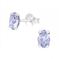 Silver Genuine European Crystal Oval Stud Earrings