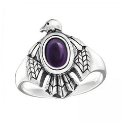 Silver Vintage Eagle Amethyst Ring