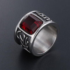 Stainless Steel Biker Rings with Ruby CZ