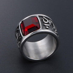 Stainless Steel Biker Rings with Ruby CZ