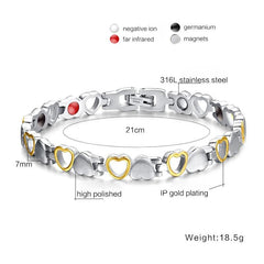 Silver and Gold Heart Magnetic Health Bracelet for women
