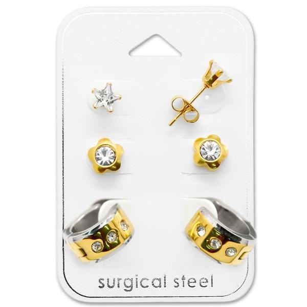 Surgical Steel Mix Gold Earrings Set