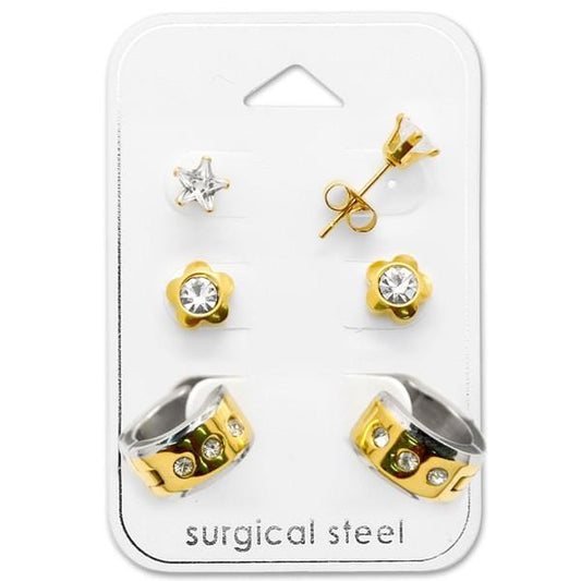 Surgical Steel Mix Gold Earrings Set