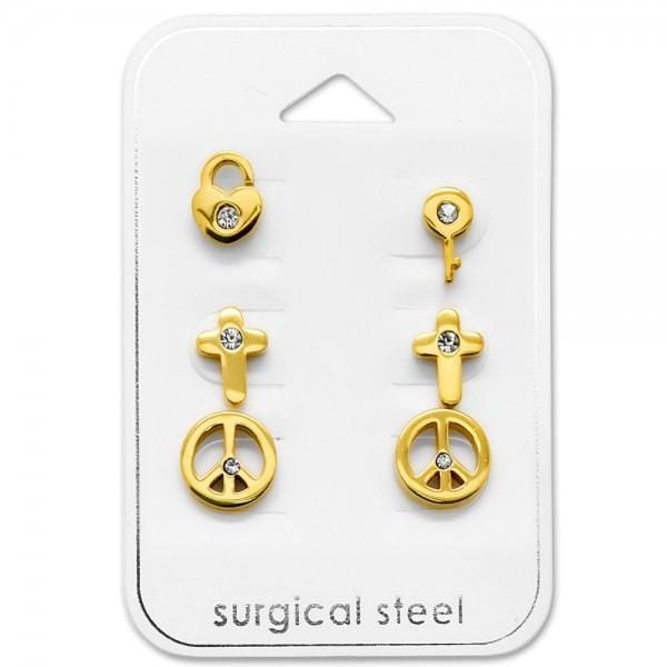 Gold Steel Mixed Earrings Set
