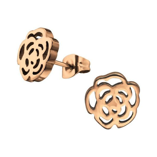 Rose Gold Rose Stud Earrings