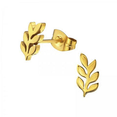 Gold Olive Branch Stud Earrings