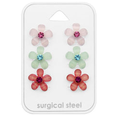 Steel  Flower Ear Studs Earrings Set