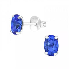 Silver Genuine European Crystal Oval Stud Earrings