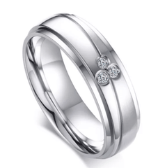 Silver And Crystal couple matching Wedding Band Ring