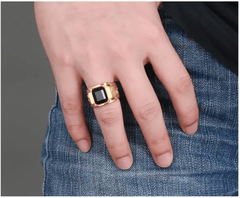 Gold Dragon  Black Stone Signet Ring