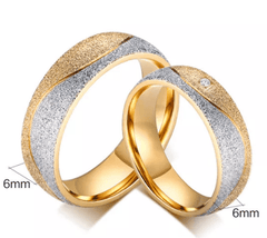 Steel Gold Sand finish wedding Ring for Couple