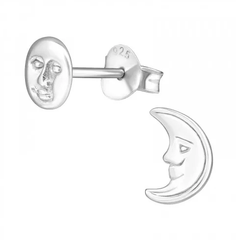 Silver Moon and Star Stud Earrings