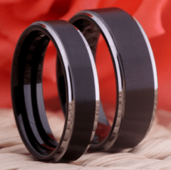 Silver Black Wedding Engagement Ring for Couple
