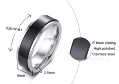 Steel Black Center Spinner Wedding Engagement Ring for Couple