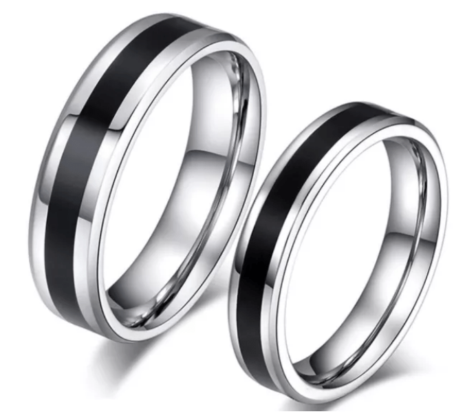 Steel Silver Black Wedding Engagement Ring for Couple