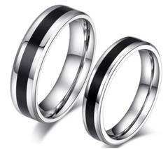 Steel Silver Black Wedding Engagement Ring for Couple