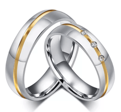 Steel Gold Line CZ Wedding Engagement Ring for Couple
