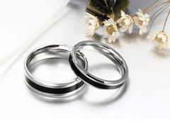 Steel Silver Black Wedding Engagement Ring for Couple