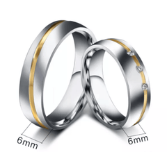 Steel Gold Line CZ Wedding Engagement Ring for Couple