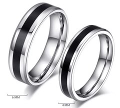 Steel Silver Black Wedding Engagement Ring for Couple