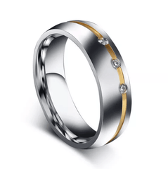 Steel Gold Line CZ Wedding Engagement Ring for Couple