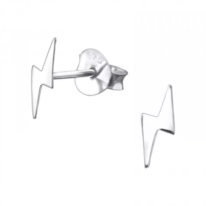 Silver Lightning Bolt Stud Earrings