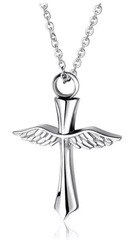 Steel Wing Cross Cremation Urn necklace