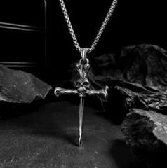 Stainless Steel Men's Skull Cross  Necklace