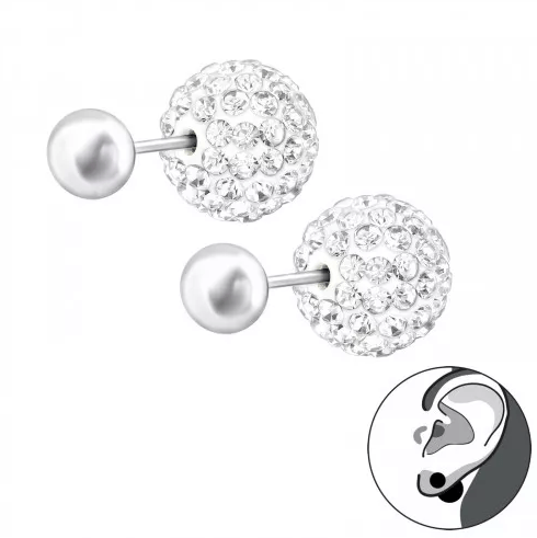 Silver Crystal Round Ear Jacket