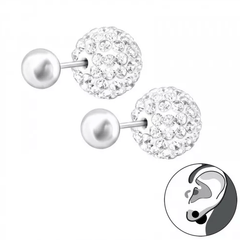 Silver Crystal Round Ear Jacket