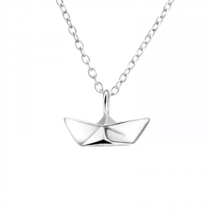 Silver 3D Origami Boat Pendant Necklace