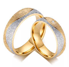 Steel Gold Sand finish wedding Ring for Couple