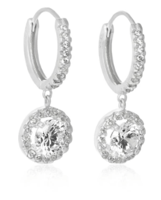 Sterling Silver Dangle Hoop Cubic Zirconia Wedding Earrings