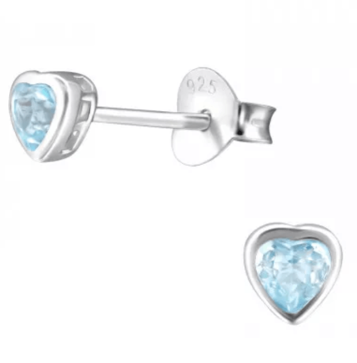 Silver Genuine Blue Topaz Stone Heart Earrings