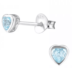 Silver Genuine Blue Topaz Stone Heart Earrings