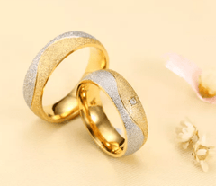 Steel Gold Sand finish wedding Ring for Couple