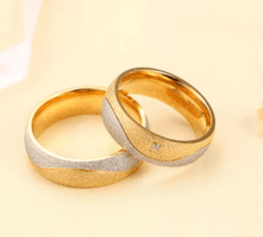 Steel Gold Sand finish wedding Ring for Couple