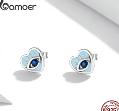 Silver Heart Devil Eye Earrings