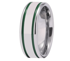 Green Silver Tungsten Wedding Ring for Men