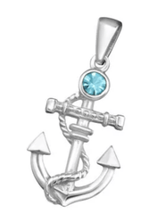 Silver Anchor Pendant Necklace Crystal Stud