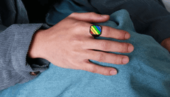 Steel Signet Ring Rainbow Striped