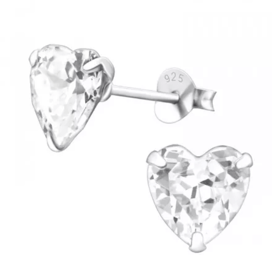 Silver Black Heart Stud Earrings