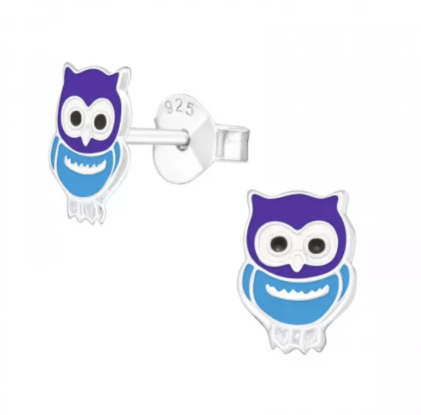 Kids Silver Owl Stud Earrings