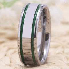 Green Silver Tungsten Wedding Ring for Men