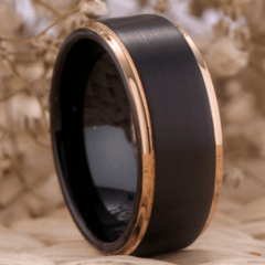 Rose Gold Black Couple Wedding Engagement Ring